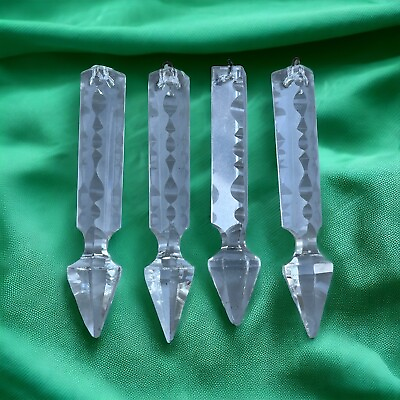 #ad Lot Of 4 Vintage Antique Cut Glass Prisms Chandelier $40.00