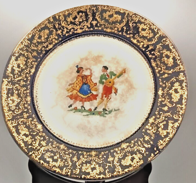 #ad RARE VTG SPANISH DANCERS COLLECTIBLE ROUND PLATE w GOLD DETAILS MUSIC SCENE $23.90
