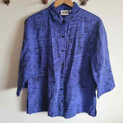 #ad Vintage Chicos Linen Silk 3 4 Sleeve Button Down Blue 2 Large 12 $39.99