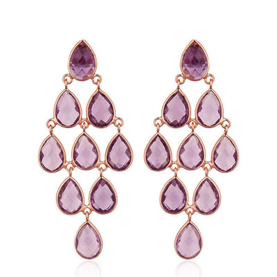 #ad Natural Amethyst Gemstone 925 Silver Chandelier Earrings Wedding Gift Jewelry C $159.91