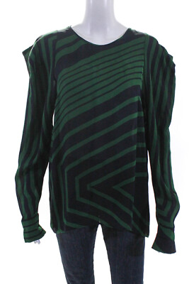 #ad Stella McCartney Womens Silk Striped Round Neck Long Sleeve Blouse Green Size 46 $59.79