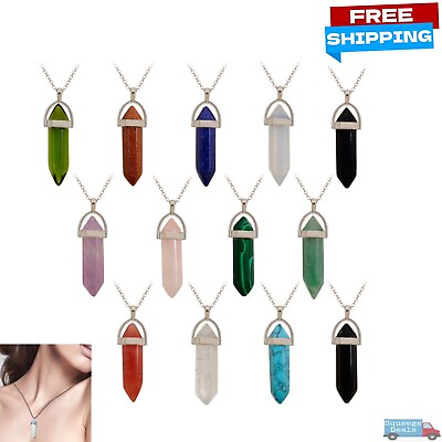 #ad Crystal Necklace Gemstone Pendant Natural Chakra Stone Energy Healing with Chain $4.99