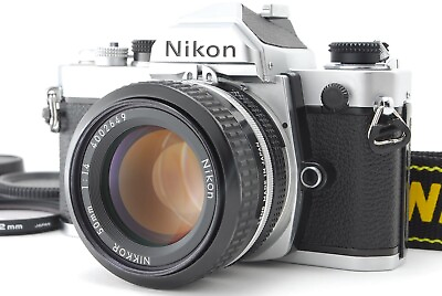 #ad Nikon FM Silver Body SLR 35mm Film Camera Ai Nikkor 50mm f 1.4 MF Lens Cap Strap $339.99