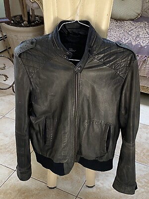 #ad Zara Unisex Leather Motorcycle Biker Racer Distressed Gray Jacket Sz M EUC $79.00