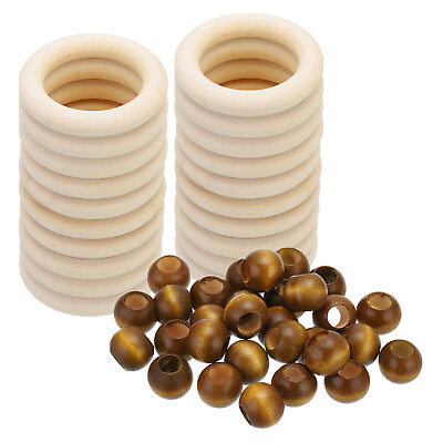 #ad 20Pcs 60mm Wood Rings and 50Pcs 20mm Coffee Round Wooden Beads Set for DIY AU $29.15