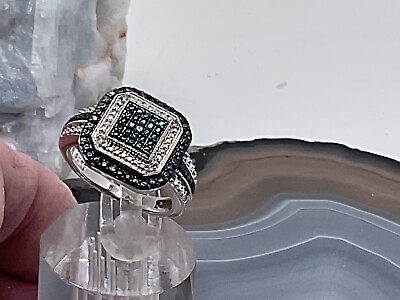 #ad Genuine Blue Diamond Dinner Ring Size 7.25 Pretty Cushion Cut Diamond Accent $85.00
