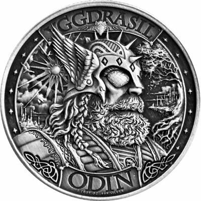 #ad ANTIQUE Asgard ODIN 1 troy oz Fine Silver Round Mythical Cities Series IN STOCK $39.95