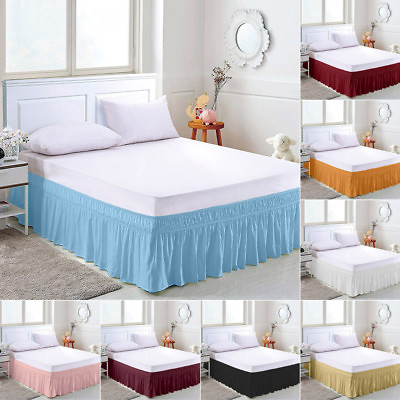 #ad Wrap Around Bed Skirts Drop Solid Color Elastic Bed Skirt Queen King Full Dust $24.43