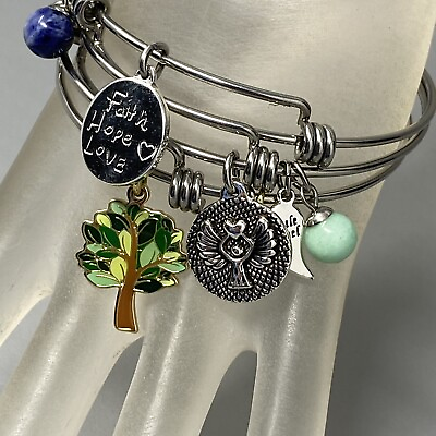 #ad Adjustable Bracelet Charm Lot of 3 Silver Tone Dangle Inspirational Angel Tree $18.00