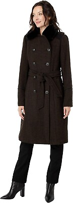#ad Vince Camuto Double Breasted Belted Wool Coat with Faux Fur Collar V20731 ME Bla $49.99