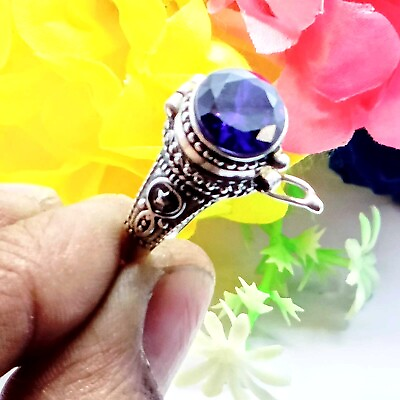 #ad Blue Sapphire Gemstone Poison Ring lab created 925 Sterling Silver Poison Ring $19.45