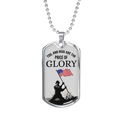 #ad Patriotic Necklace Price Of Glory Dog Tag Stainless Steel or 18k Gold 24quot; Chain $49.95