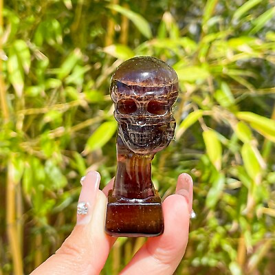 #ad 1PC Natural Rainbow Fluorite Skull Quartz Crystal Hand Carved Reiki Healing Gift $17.91