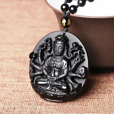 #ad Obsidian Guanyin Pendant Gemstones Gemstone Jewelry Natural Black Necklace $5.37