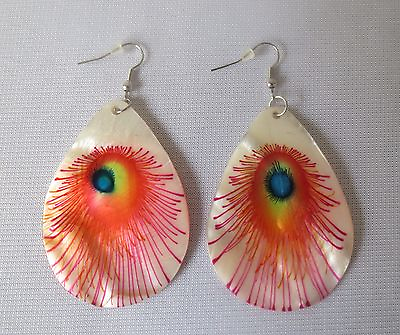 #ad Fashion Earrings Shell Like With Peacock Feather Painting In 6 Colors. $6.49