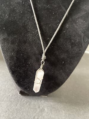 #ad Polished Rose Quartz Stone On Leather Cord Adjustable 16quot; to 24quot; Necklace $9.99