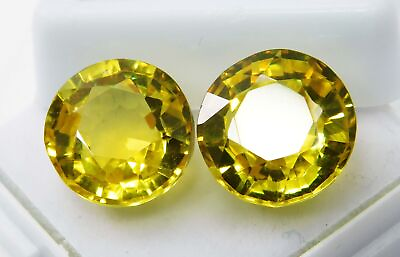 #ad Yellow Sapphire Excellent Round Cut 20.54 Ct Natural Certified Gemstone Of Pair $20.88
