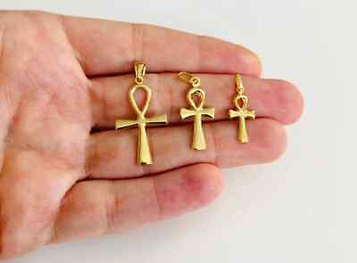#ad 14K Solid Gold Egyptian Charm Ankh Cross Pendant 14k Oro Cruz Egipcia PT0922 $54.93
