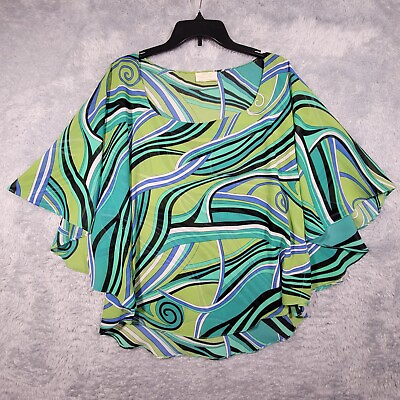 #ad VTG Renate Shirt Womens Green Blue Deco Chiffon Kimono Blouse Flutter $49.99
