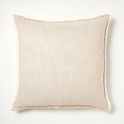 #ad Oversized Reversible Linen Square Throw Pillow with Frayed Edges Neutral $17.99