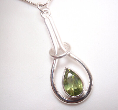 #ad Faceted Peridot with Halo 925 Sterling Silver Necklace Pear Shaped $18.99