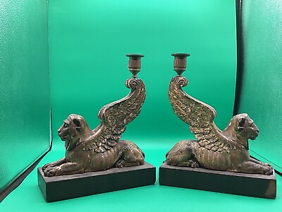 #ad Pair Of Wood Gilt Antique Venetian Lions With Wings Candles $285.00