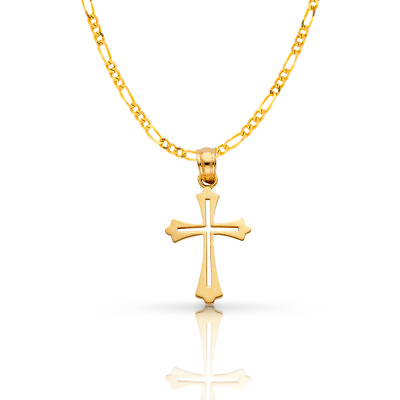 #ad 14K Yellow Gold Cross Pendant with 2.3mm Figaro 31 Chain Necklace $387.00