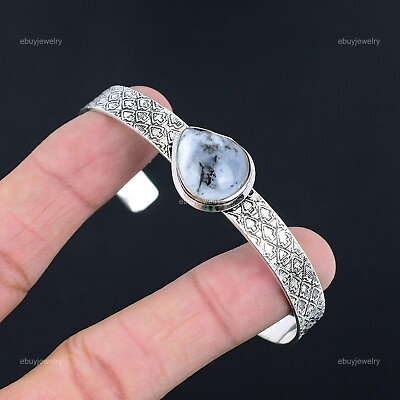 #ad Natural Dendrite Opal Gemstone 925 Sterling Silver Bangle Adjustable For Women $17.10