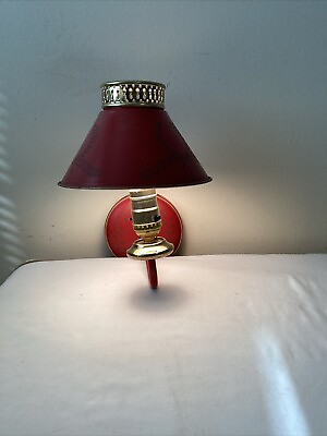 #ad #ad Vintage Toleware Red with Gold Trim Sconce Wall Lamp Metal Shade Electric $25.00