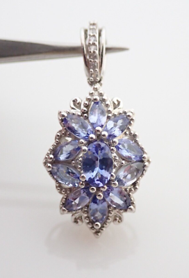 #ad D#x27;Joy Designer Tanzanite Cluster amp; Diamond Sterling Silver Necklace Pendant $64.95