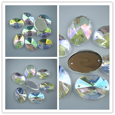 #ad cusp Oval Clear AB Acrylic Crystal flat back Diamante Rhinestone applique sew $9.49