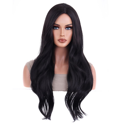 #ad Black Cosplay wig with Scalp Heat resistant hair Synthetic Body Wavy Black Women $15.19