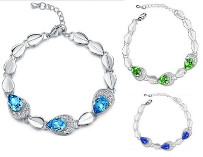 #ad Elements White Gold Women Graceful Water drop Crystal Silver Bracelet P24 $2.95