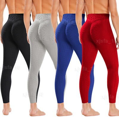 #ad Men Compression Tight Base Layer Pants Long Leggings Gym Sport Trousers Textured $15.79