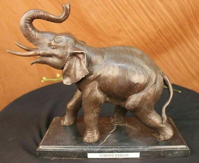 #ad Beautiful Vintage 100% Bronze amp; Marble Elephant Sculpture Statue Figurine Art $349.00