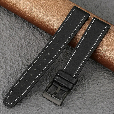 #ad Black Brown Coffee 20mm 22mm Leather Rubber Watch Band Replacement Wrist Strap $6.36