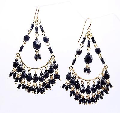 #ad #ad EXQUISITE Artisanal Black Onyx Crystal Gold Filled Cascading Chandelier Earrings $23.99