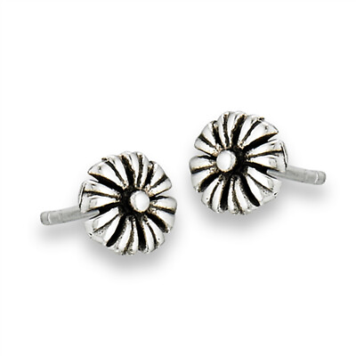 #ad Flower Post Blooming Daisy Oxidized Sterling Silver Spring Stud Earrings $9.49