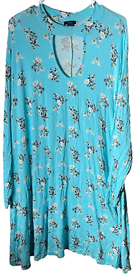 #ad rue 21 Womens long sleeve cut out blue floral dress 35quot; long size 3X $19.98