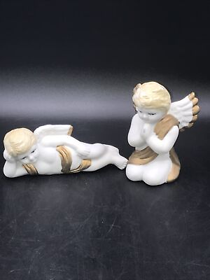 #ad Vtg Small Cherubs With Gold AcCents One Kneeling 2”One Lying 4” $14.99
