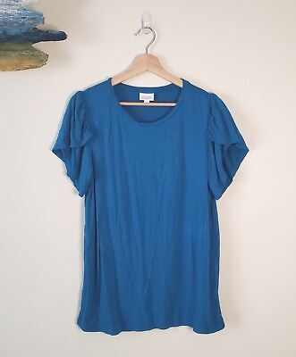 #ad LuLaRoe Beautiful Blue Split Flutter Sleeve Blouse Size Large Scoop Neck EUC $13.89