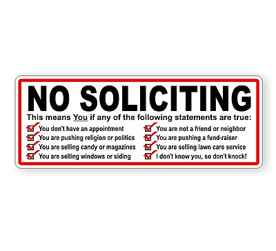 #ad No Soliciting Vinyl Decal Sticker Window Label Solicitors Sign Trespassing $3.99