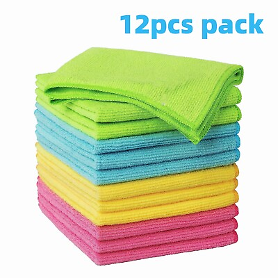 #ad 12pcs Soft Microfiber Absorbent Car Washing Cloths Kitchen Cleaning Rag Reusable $7.99