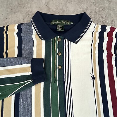 #ad Vintage Knights Of The Round Table Shirt Mens L Long Sleeve Polo Striped Rugby $17.87