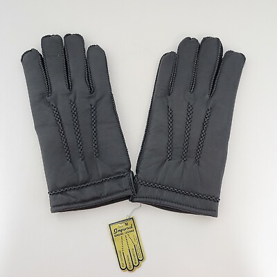 #ad Vintage Men#x27;s Black Leather Gloves Cotton Foam Lined Medium $49.99