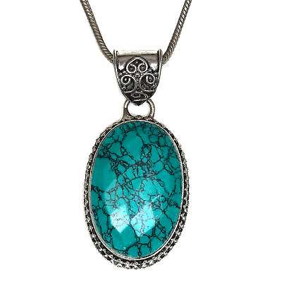#ad Silver Tibetan Turquoise 925 Gemstone Jewelry 1.75quot; Pendant Handmade 1.75#x27;#x27; C $38.99
