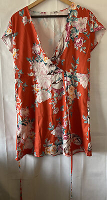 #ad Kaixin Women’s Orange Floral Baby Doll Blouse Size XL $13.99
