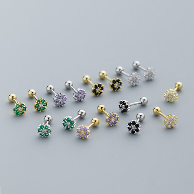 #ad 925 Sterling Silver Stud Earring Pretty Flower Cubic Zircon Women Jewelry $8.36