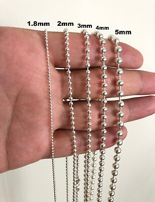 #ad Solid Sterling Silver Bead Ball Chain Necklace All Sizes 925 925 Italian Made $82.00