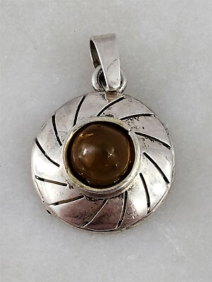 #ad Vintage Sterling Silver 6mm Amber Round Pendant 2.1 Grams $30.00